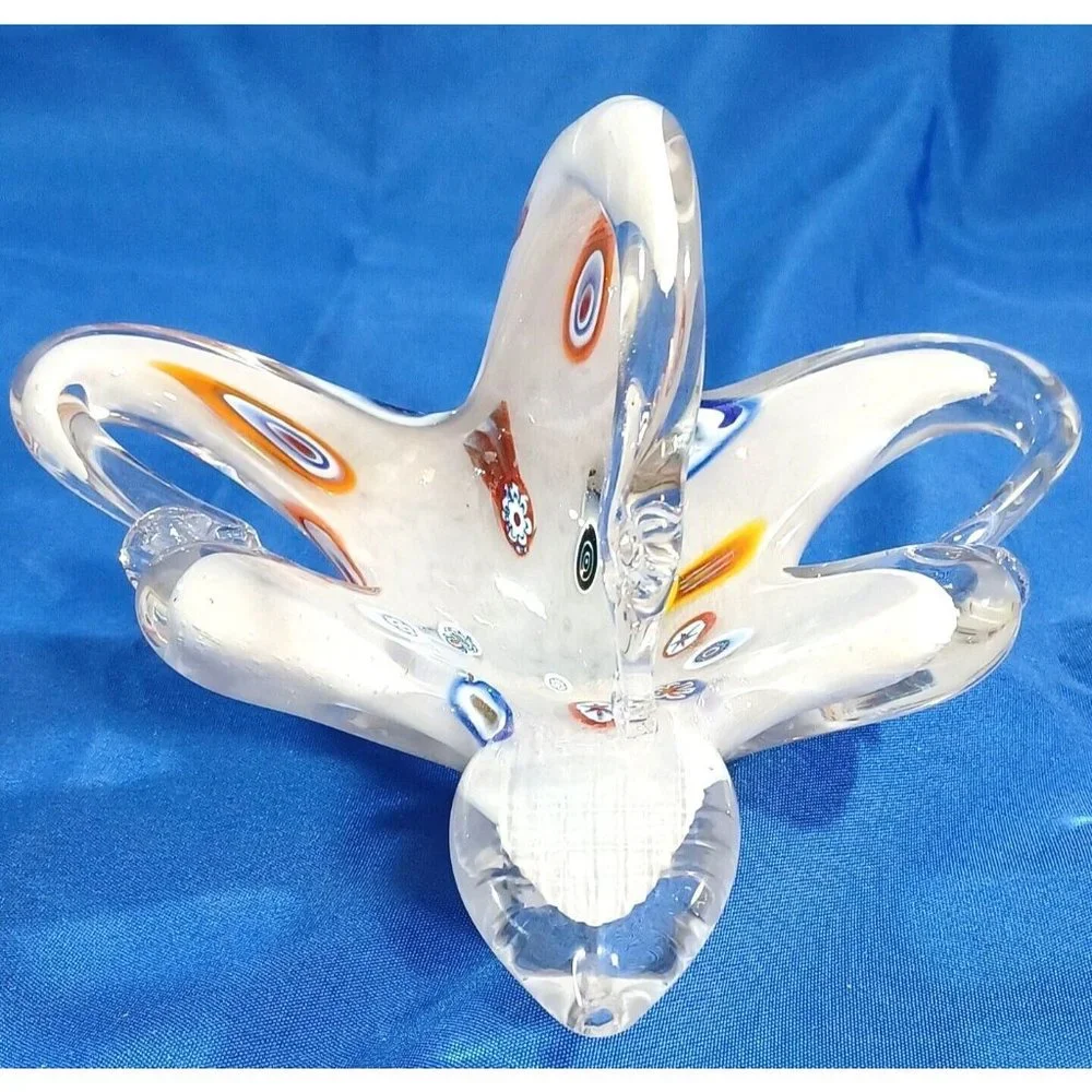 8" Murano Italy 🦢  Millefiori Art Glass Swan Sculpture Basket Dish Rainb - Picture 4 of 8